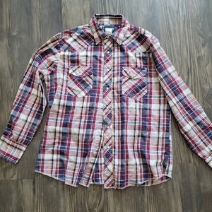 Wrangler Men's Button-Up Shirt Size L Multicolor Pearl Snap Cotton Long Sleeves